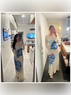 Especia Venomous Sheer Maxi Dress‎ Blue Yellow Floral Maxi Beach Sheer Medum